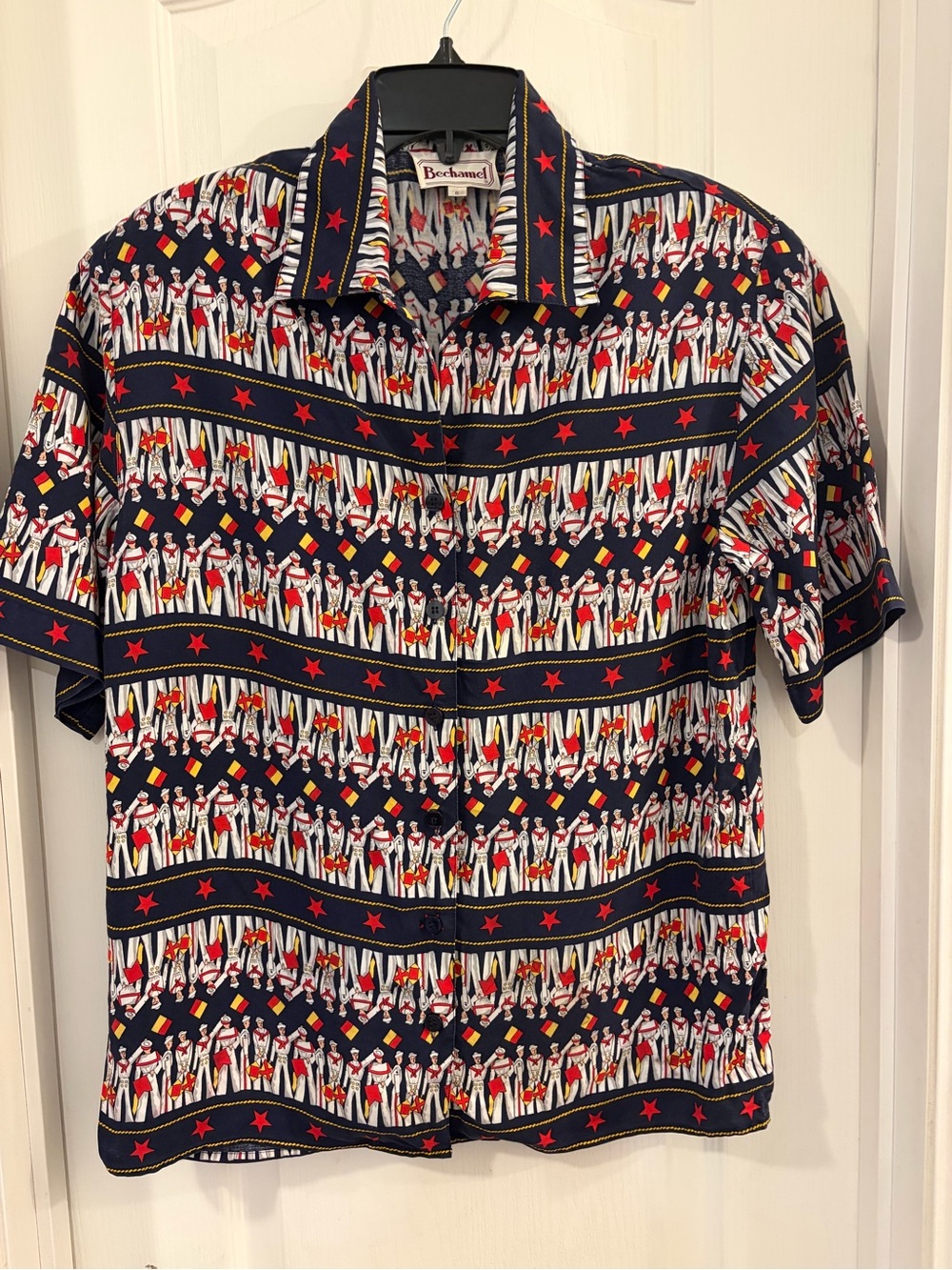 Bechamel Navy Short-Sleeve Patterned Sailor Shirt and Shirt